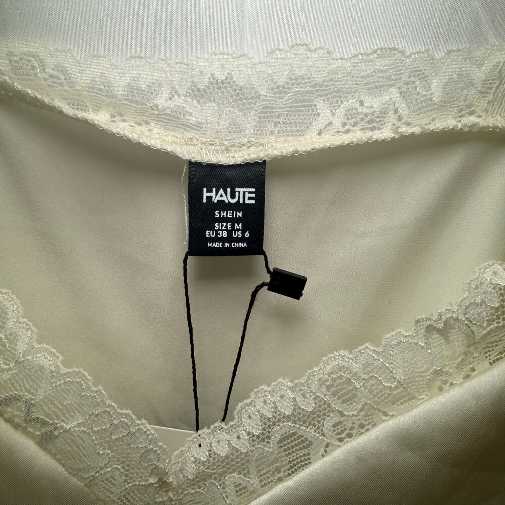 Haute Satin Lace Trim Camisole Lingerie Crop Top – Ivory - Picture 2 of 7
